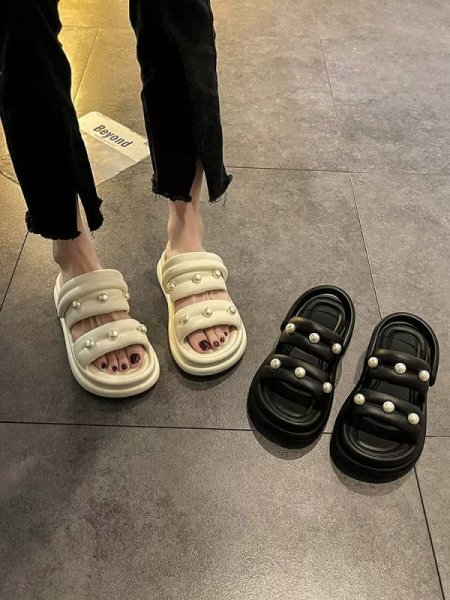 画像3: Unisex thick-soled pearl sandals slippers casual shoes  　ユニセックス厚底パール付き軽量サンダルスリッパ (3)