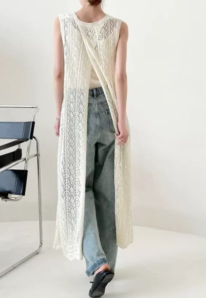 画像7: Women's lace long length vest gilet dress  レースロングベストジレマキシドレスワンピース (7)