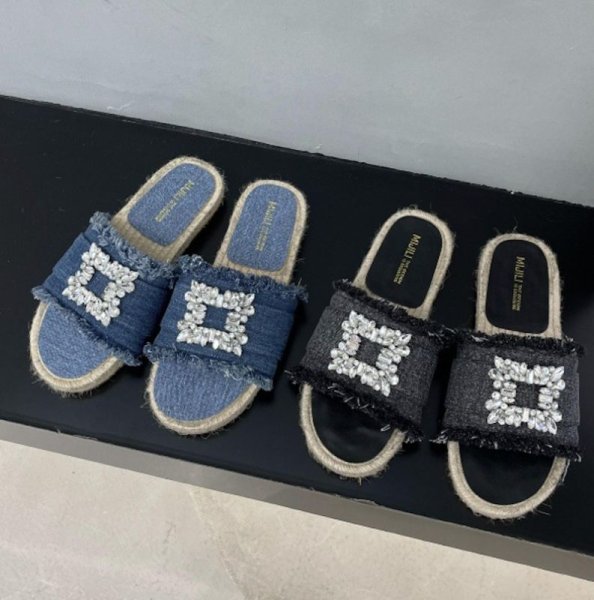 画像7: Unisex Rhinestone Denim espadrilles flats sandals slippers casual shoes  　ユニセックスラインストーン付きフリンジデニムエスパドリーユ フラットサンダルスリッパ (7)