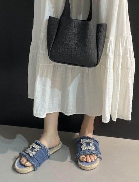 画像3: Unisex Rhinestone Denim espadrilles flats sandals slippers casual shoes  　ユニセックスラインストーン付きフリンジデニムエスパドリーユ フラットサンダルスリッパ (3)