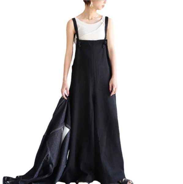 画像4: women's loose suspender jumpsuit Long  Dress シンプルルーズサスペンダージャンプスーツロングマキシドレス (4)