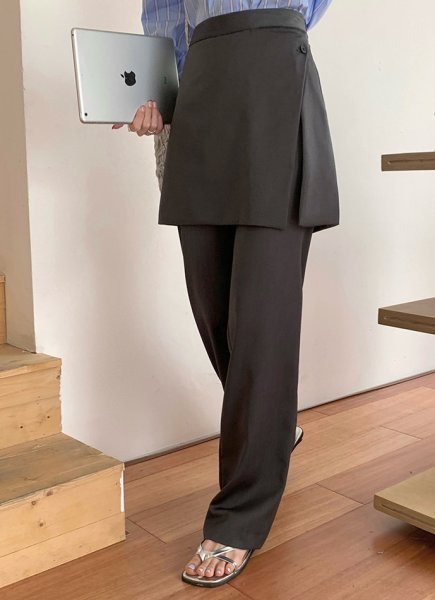 画像4: Covering Apron Suit Pants  Straight 　スカート付きシンプルストレートパンツスカッツ (4)