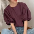 画像3: Women's half puff sleeve simple Blouse T-shirt  ラタンパフスリーブシンプルブラウス Tシャツ (3)