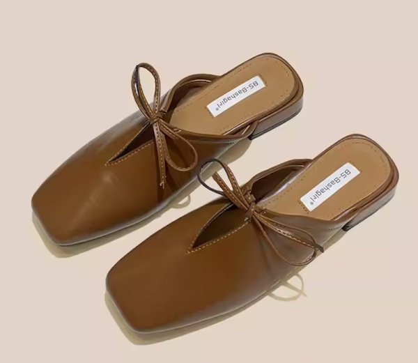 画像2: ribbon flat half pumps Mule slipper casual shoes  　フラットレザーリボンハーフパンプスミュールサンダルスリッパ (2)