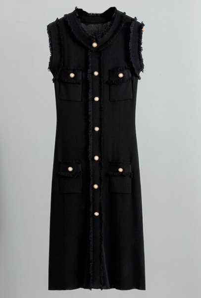 画像5: Women's slim high end vest dress Long Dress 　シンプルフリンジノースリーブベストロングドレスワンピース (5)