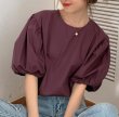 画像8: Women's half puff sleeve simple Blouse T-shirt  ラタンパフスリーブシンプルブラウス Tシャツ (8)