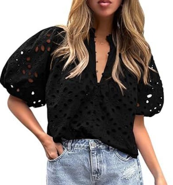 画像12: Women'slace puff sleeves blouse  T-shirt  レースラタンパフスリーブブラウス Tシャツ (12)