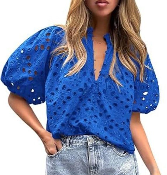 画像5: Women'slace puff sleeves blouse  T-shirt  レースラタンパフスリーブブラウス Tシャツ (5)