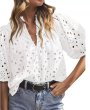 画像1: Women'slace puff sleeves blouse  T-shirt  レースラタンパフスリーブブラウス Tシャツ (1)