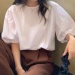 画像6: Women's half puff sleeve simple Blouse T-shirt  ラタンパフスリーブシンプルブラウス Tシャツ (6)
