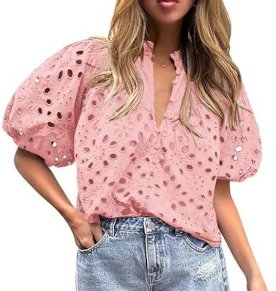 画像4: Women'slace puff sleeves blouse  T-shirt  レースラタンパフスリーブブラウス Tシャツ (4)