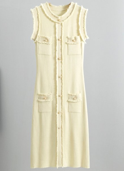 画像2: Women's slim high end vest dress Long Dress 　シンプルフリンジノースリーブベストロングドレスワンピース (2)