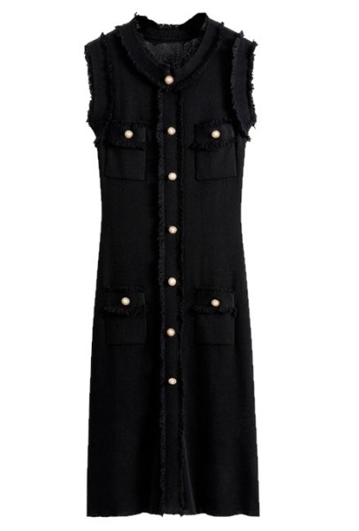 画像1: Women's slim high end vest dress Long Dress 　シンプルフリンジノースリーブベストロングドレスワンピース (1)