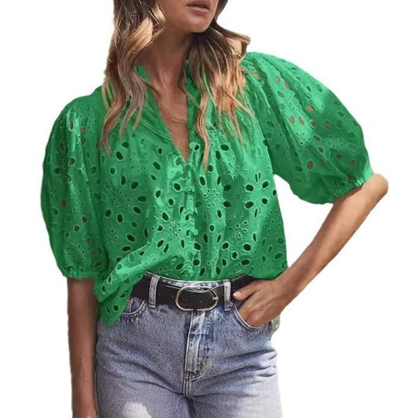 画像10: Women'slace puff sleeves blouse  T-shirt  レースラタンパフスリーブブラウス Tシャツ (10)