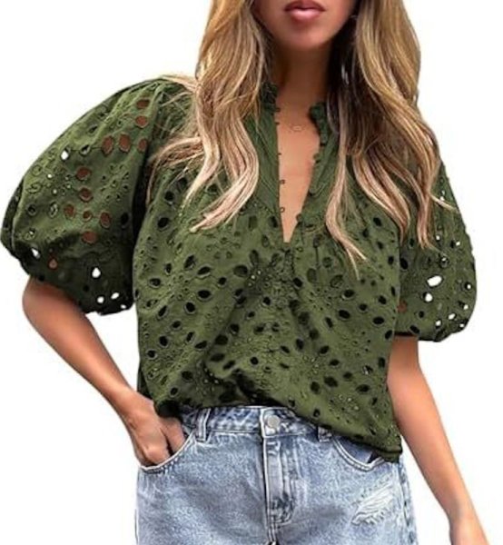 画像13: Women'slace puff sleeves blouse  T-shirt  レースラタンパフスリーブブラウス Tシャツ (13)