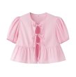 画像6: Women's Lace-Up Puff Sleeve Blouse T-shirt  レースアップリボンラタンパフスリーブブラウス Tシャツ (6)