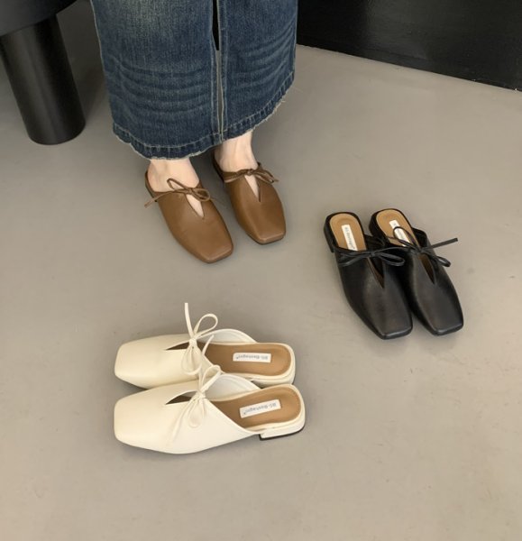 画像6: ribbon flat half pumps Mule slipper casual shoes  　フラットレザーリボンハーフパンプスミュールサンダルスリッパ (6)