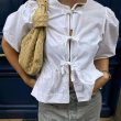 画像1: Women's Lace-Up Puff Sleeve Blouse T-shirt  レースアップリボンラタンパフスリーブブラウス Tシャツ (1)