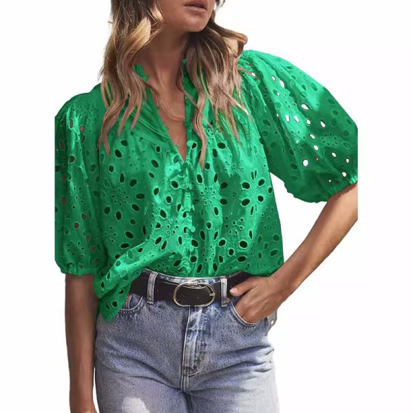 画像3: Women'slace puff sleeves blouse  T-shirt  レースラタンパフスリーブブラウス Tシャツ (3)