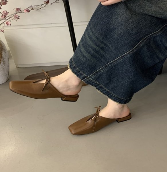 画像5: ribbon flat half pumps Mule slipper casual shoes  　フラットレザーリボンハーフパンプスミュールサンダルスリッパ (5)