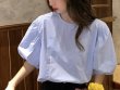 画像2: Women's half puff sleeve simple Blouse T-shirt  ラタンパフスリーブシンプルブラウス Tシャツ (2)
