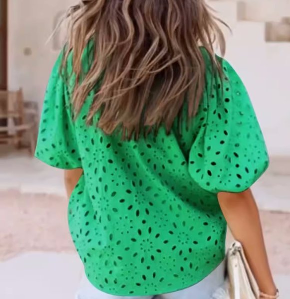 画像14: Women'slace puff sleeves blouse  T-shirt  レースラタンパフスリーブブラウス Tシャツ (14)