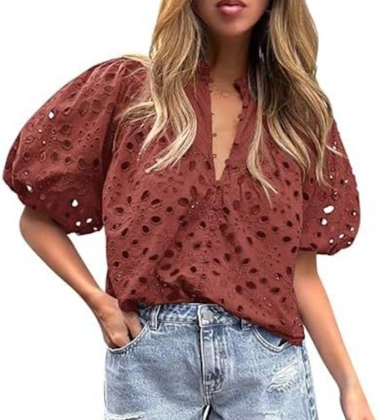 画像7: Women'slace puff sleeves blouse  T-shirt  レースラタンパフスリーブブラウス Tシャツ (7)