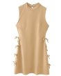 画像1: Women's side bow mini dress　シンプルサイドリボンノースリーブドレスワンピース (1)