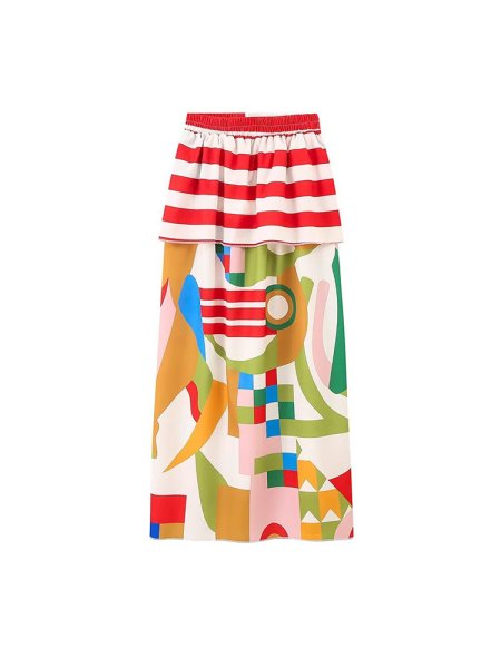 画像1: Women's Border x flower print long maxi skirt 　ボーダー×フラワープリントマキシロングスカート (1)