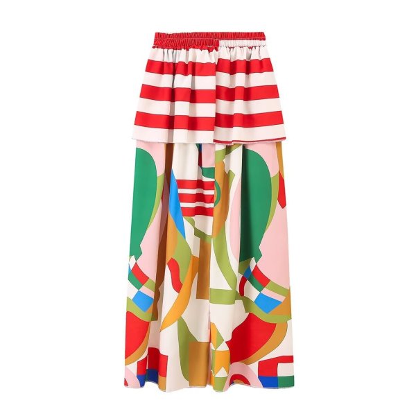 画像2: Women's Border x flower print long maxi skirt 　ボーダー×フラワープリントマキシロングスカート (2)