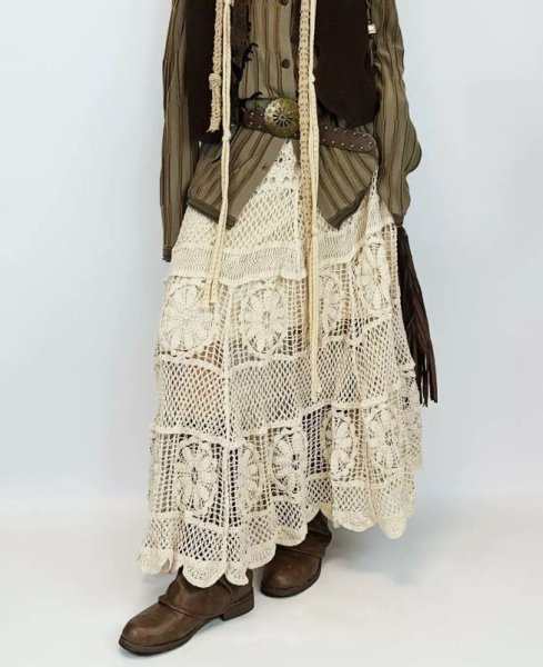 画像4: Women's lace knitting long maxi length ethnic bohemia skirt　エスニックボヘミアンレース編みマキシロングスカート (4)