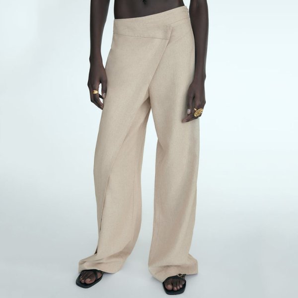 画像1: Women's High-waisted wide-leg pants with a wraparound skirt skirt　スカートがついたようなロングパンツ (1)