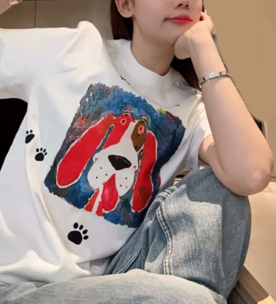 画像3: Women's dog & footprint  pullover top T-shirt　ドッグダックス＆足跡プリント半袖Tシャツ (3)