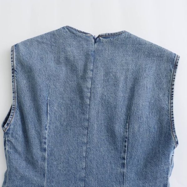 画像4: Women's round neck sleeveless denim midi dress  vest dress Long Dress 　デニムシンプルノースリーブドレスワンピースベストロングドレス (4)