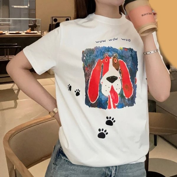 画像2: Women's dog & footprint  pullover top T-shirt　ドッグダックス＆足跡プリント半袖Tシャツ (2)