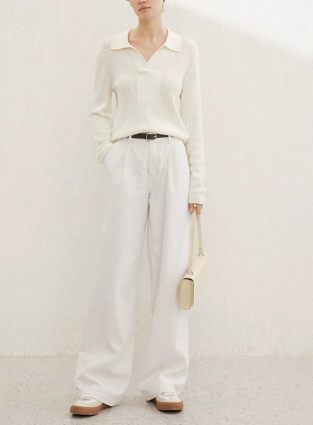 画像2: Women's Simple POLO Collar Pullover Sweater シンプルポロカラープルオーバーセーター (2)