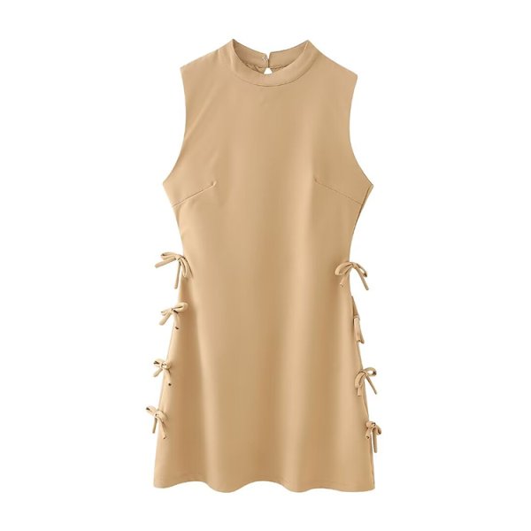 画像8: Women's side bow mini dress　シンプルサイドリボンノースリーブドレスワンピース (8)