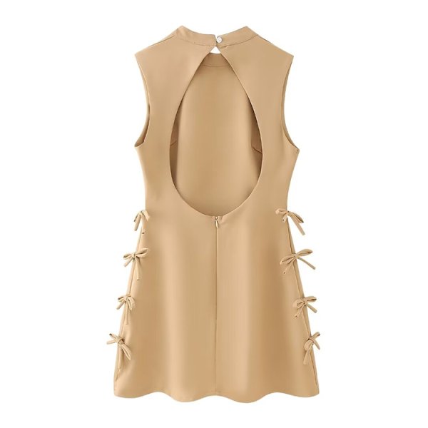 画像2: Women's side bow mini dress　シンプルサイドリボンノースリーブドレスワンピース (2)