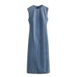 画像1: Women's round neck sleeveless denim midi dress  vest dress Long Dress 　デニムシンプルノースリーブドレスワンピースベストロングドレス (1)