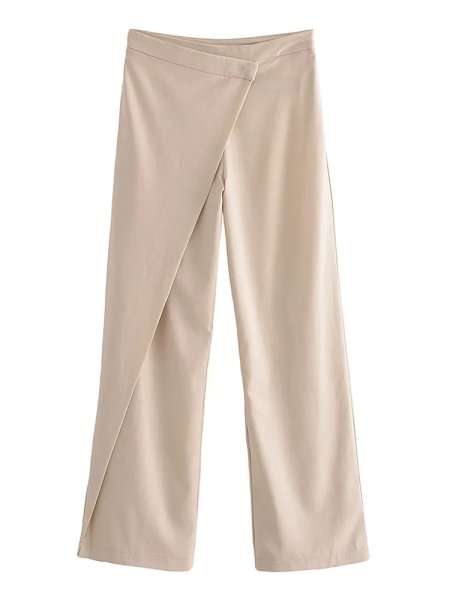 画像5: Women's High-waisted wide-leg pants with a wraparound skirt skirt　スカートがついたようなロングパンツ (5)