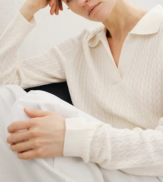 画像1: Women's Simple POLO Collar Pullover Sweater シンプルポロカラープルオーバーセーター (1)