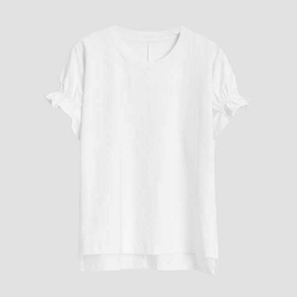 画像7: Women's round neck gathered short-sleeved T-shirt   ギャザースリーブブラウス Tシャツ (7)