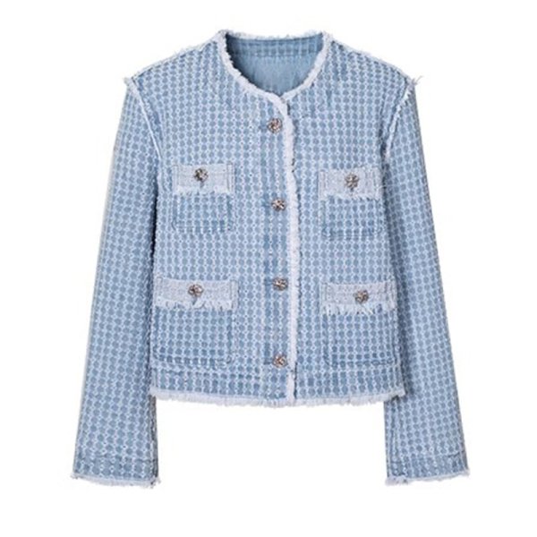 画像2:  Blue Small Fragrance French Style Short Jacket　ブルースモールフレグランスフリンジショートジャケット (2)