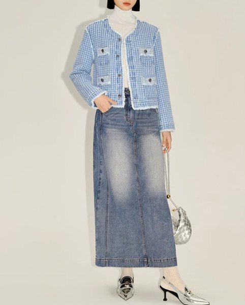 画像6:  Blue Small Fragrance French Style Short Jacket　ブルースモールフレグランスフリンジショートジャケット (6)