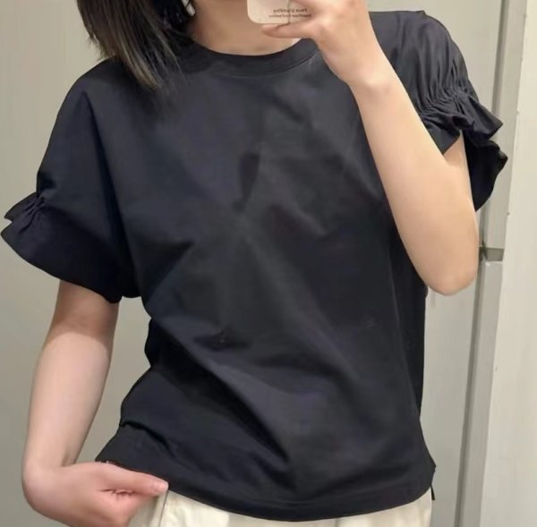 画像6: Women's round neck gathered short-sleeved T-shirt   ギャザースリーブブラウス Tシャツ (6)
