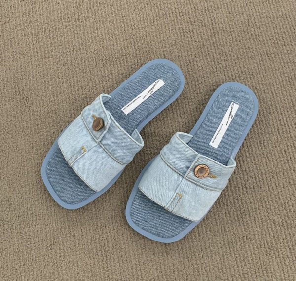 画像7: Unisex Denim metal buckle slippers flats sandals  casual shoes  　ユニセックスメタルデニム フラットサンダルスリッパ (7)
