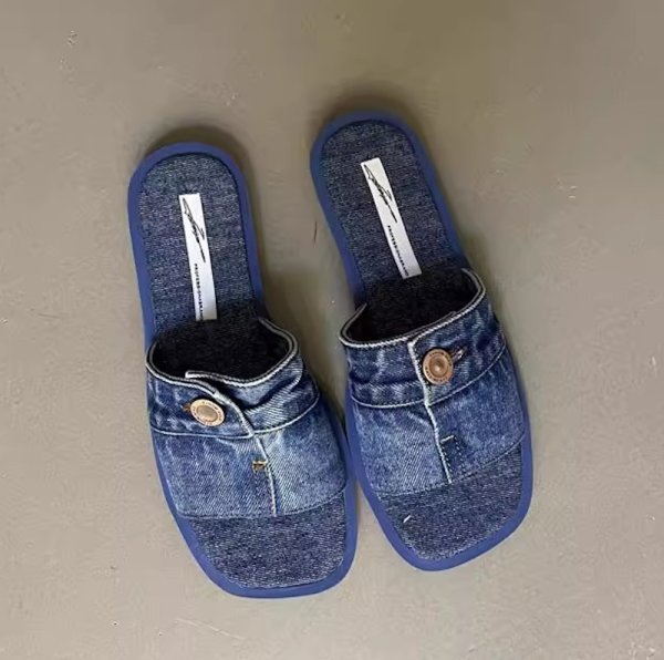 画像11: Unisex Denim metal buckle slippers flats sandals  casual shoes  　ユニセックスメタルデニム フラットサンダルスリッパ (11)