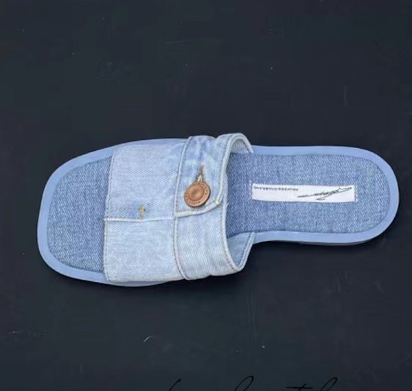 画像2: Unisex Denim metal buckle slippers flats sandals  casual shoes  　ユニセックスメタルデニム フラットサンダルスリッパ (2)