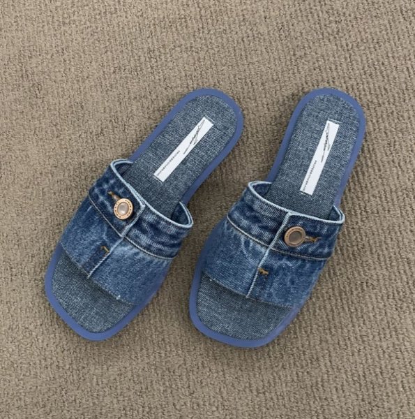画像8: Unisex Denim metal buckle slippers flats sandals  casual shoes  　ユニセックスメタルデニム フラットサンダルスリッパ (8)