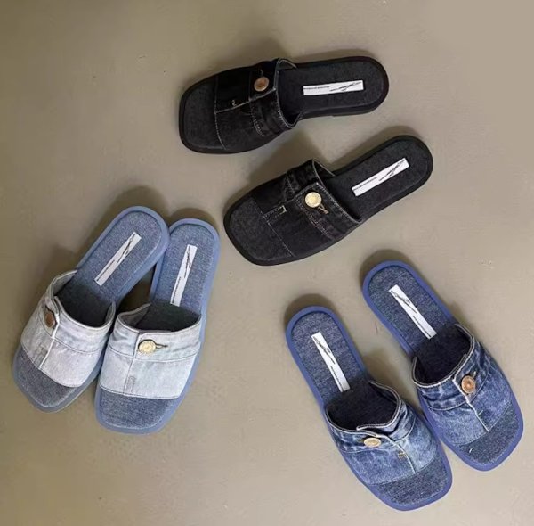 画像10: Unisex Denim metal buckle slippers flats sandals  casual shoes  　ユニセックスメタルデニム フラットサンダルスリッパ (10)